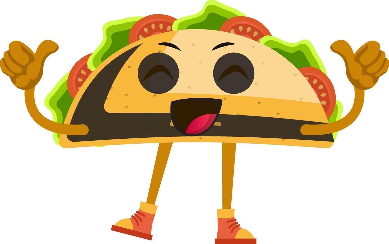 Taco is happy, illustration, vector on white background.