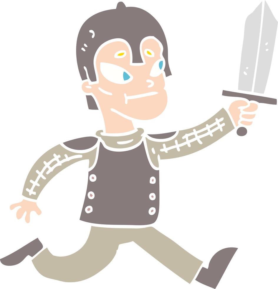 flat color illustration cartoon medieval warrior vector