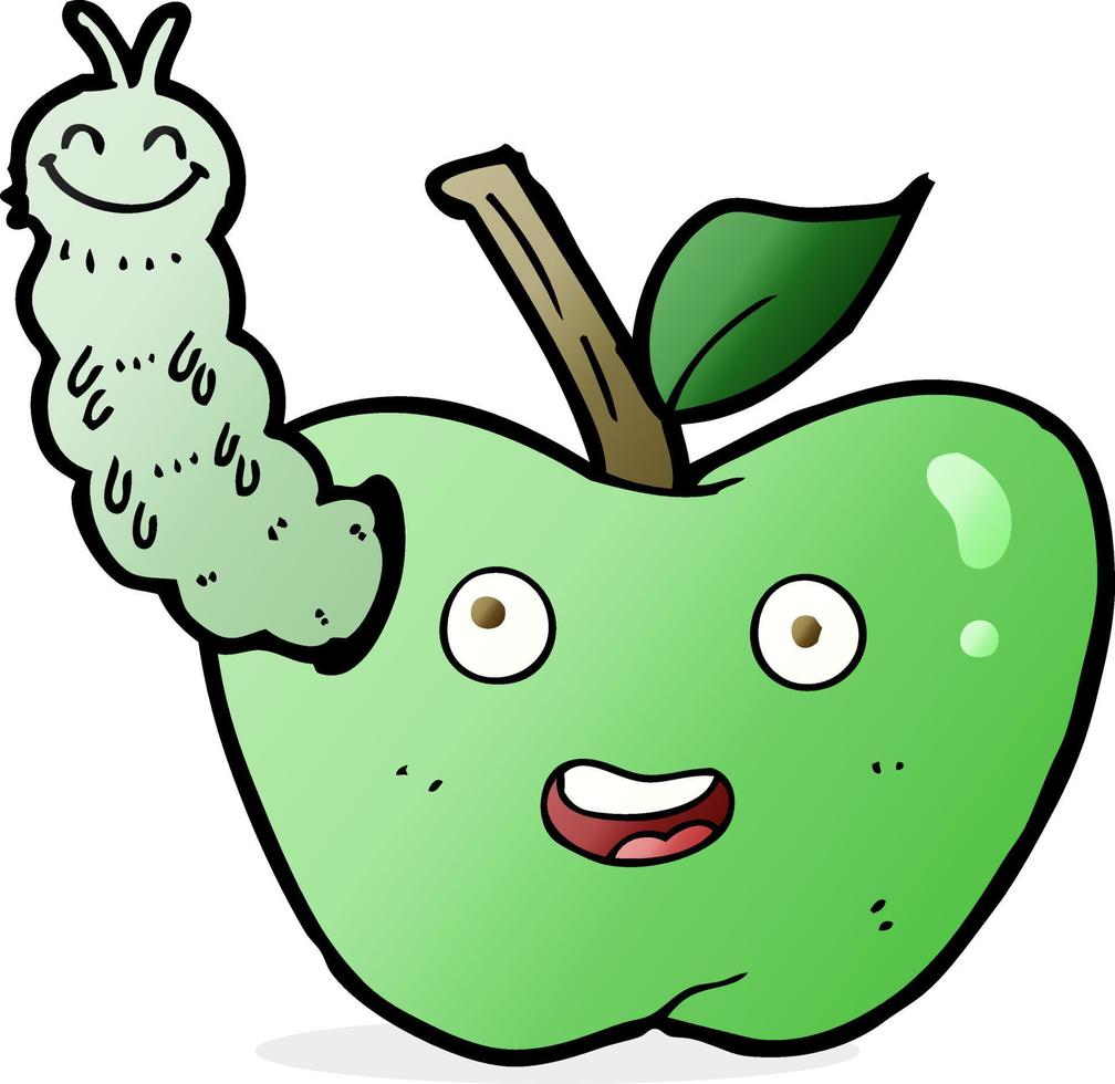 cartoon apple with bug vector
