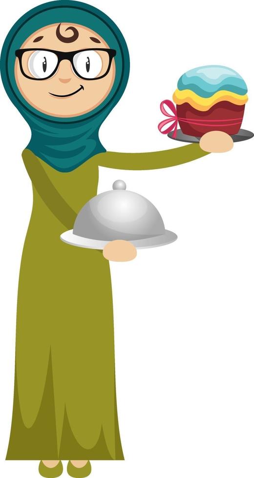 Woman with cake, illustration, vector on white background.