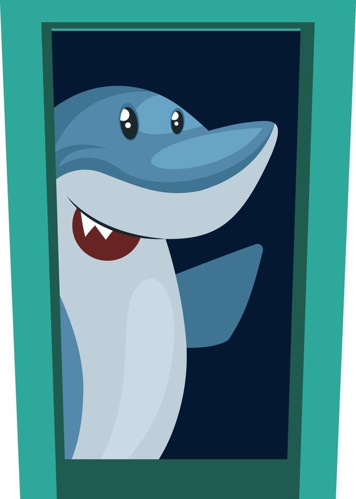 Shark at the door, illustration, vector on white background.