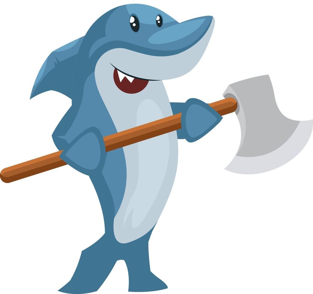 tiburón con gran hacha, ilustración, vector sobre fondo blanco.