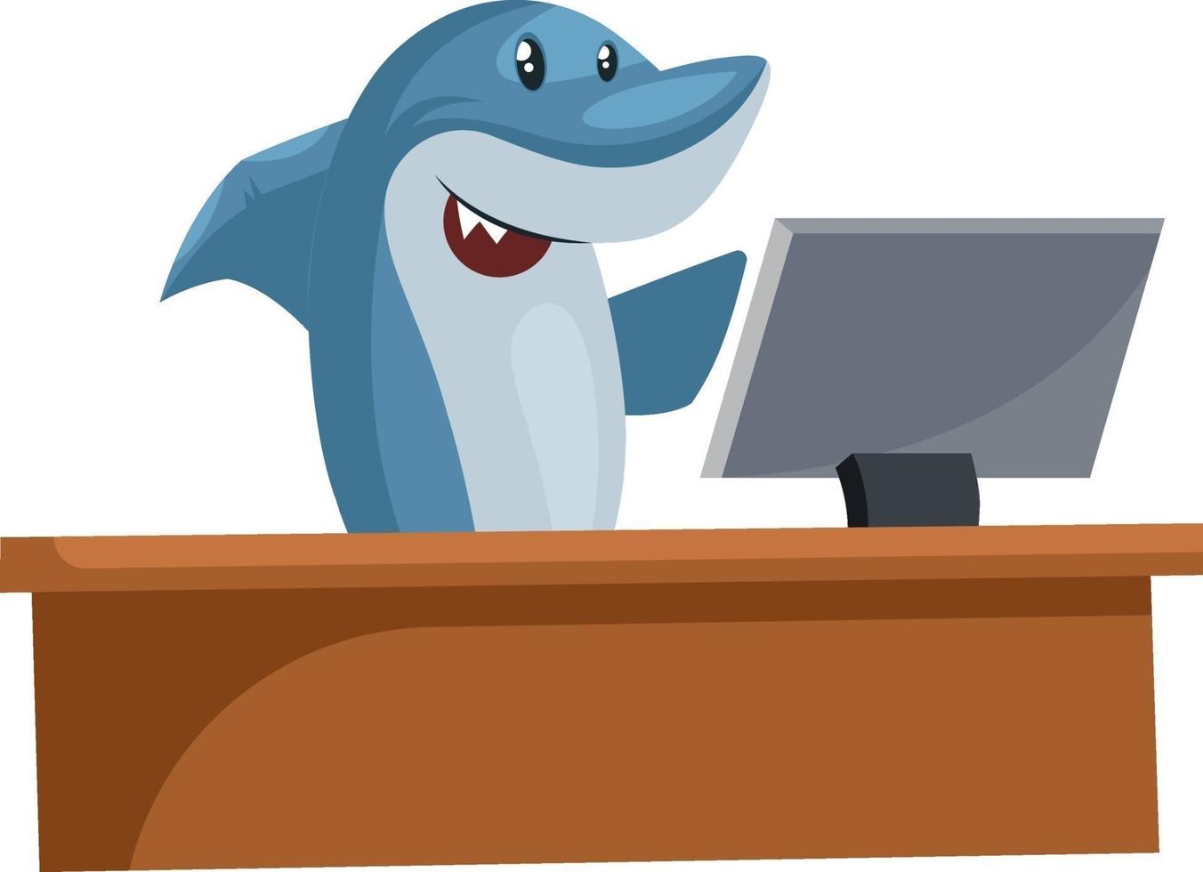 Shark working, illustration, vector on white background.