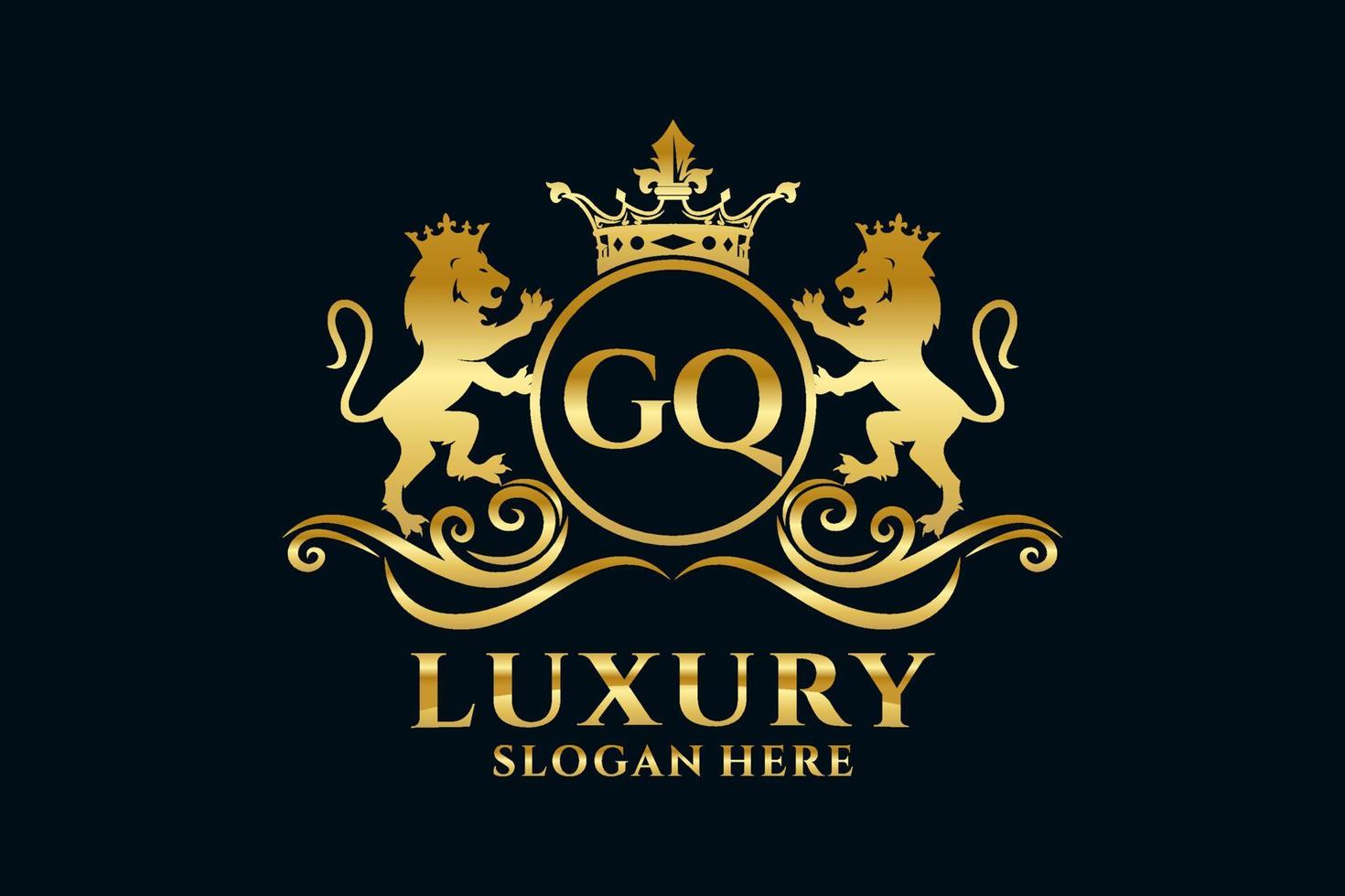 Initial GQ Letter Lion Royal Luxury Logo template in vector art for luxurious branding projects and other vector illustration.
