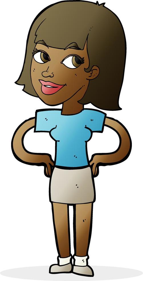 cartoon happy woman with hands on hips vector