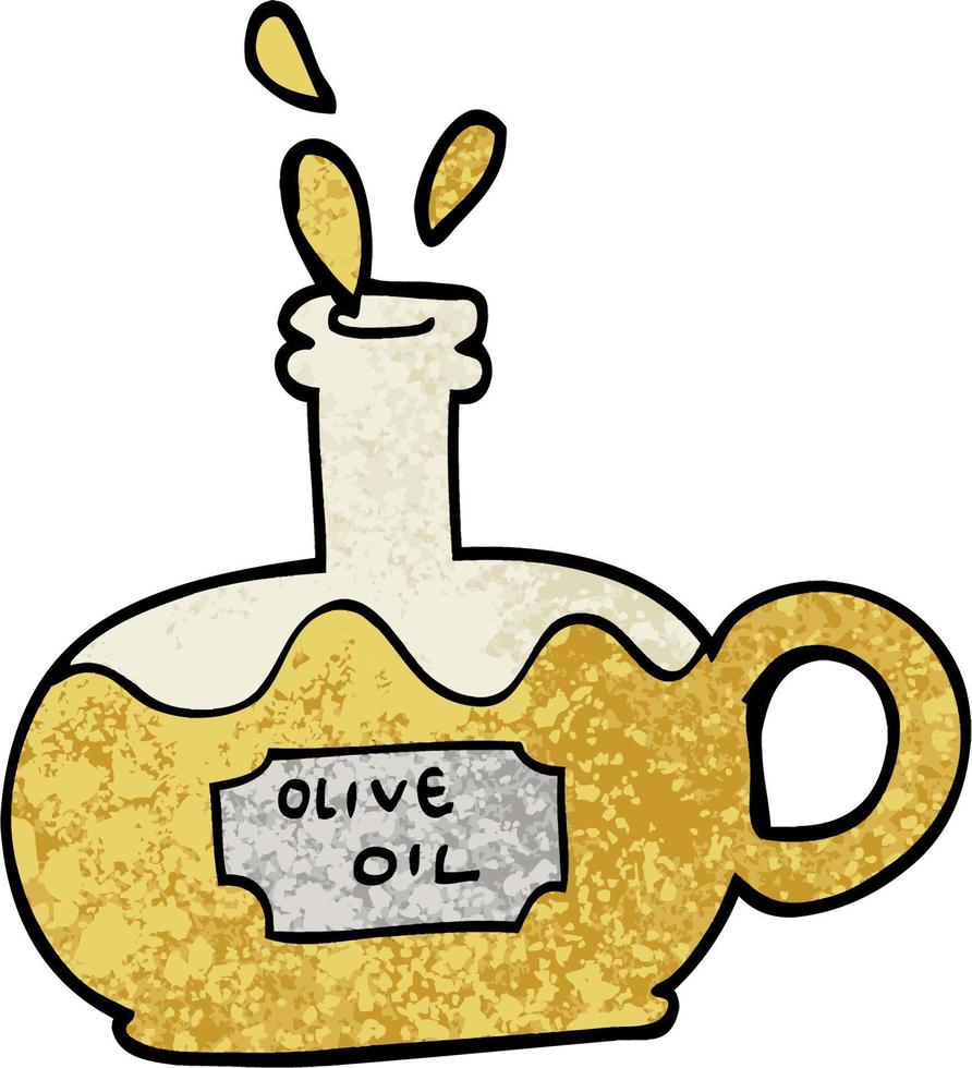 botella de dibujos animados de ilustración con textura grunge de aceite de oliva vector