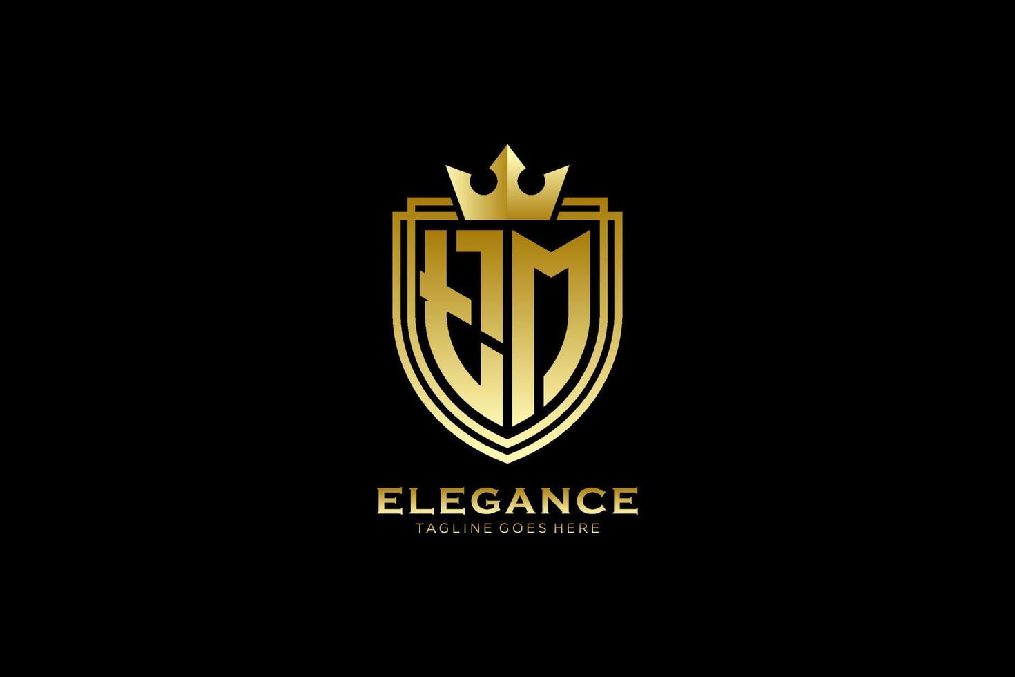 initial TM elegant luxury monogram logo or badge template with scrolls and royal crown - perfect for luxurious branding projects vector