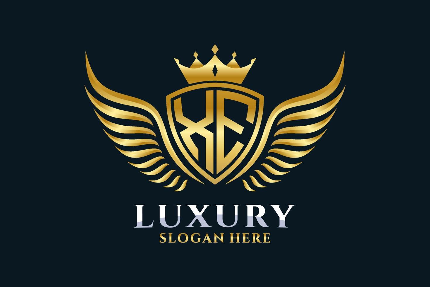 Luxury royal wing Letter XE crest Gold color Logo vector, Victory logo, crest logo, wing logo, vector logo template.
