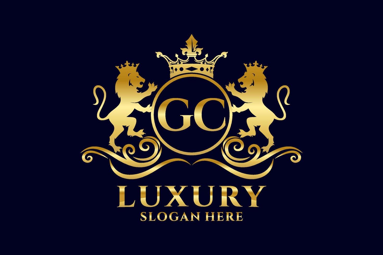 Initial GC Letter Lion Royal Luxury Logo template in vector art for luxurious branding projects and other vector illustration.