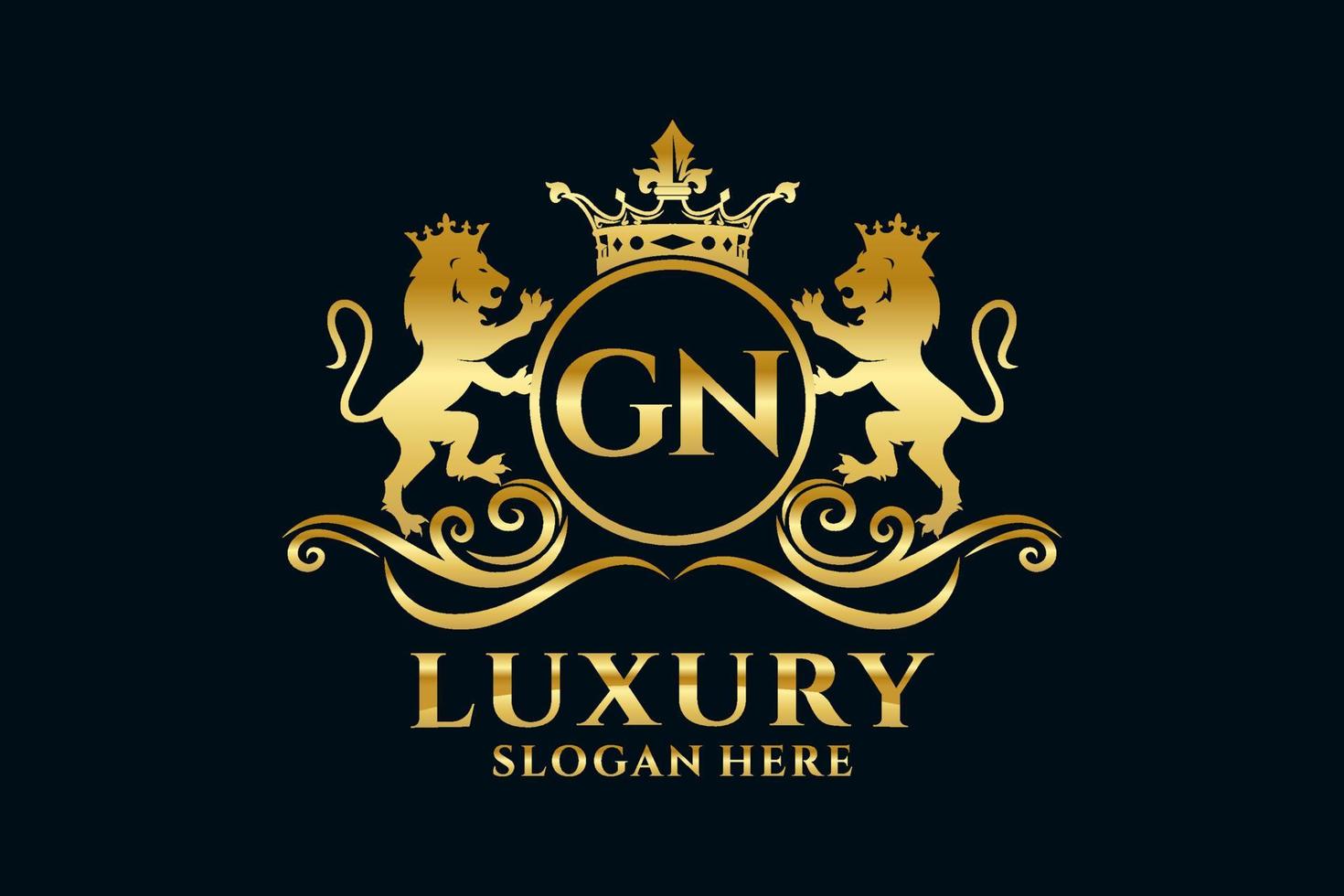 Initial GN Letter Lion Royal Luxury Logo template in vector art for luxurious branding projects and other vector illustration.