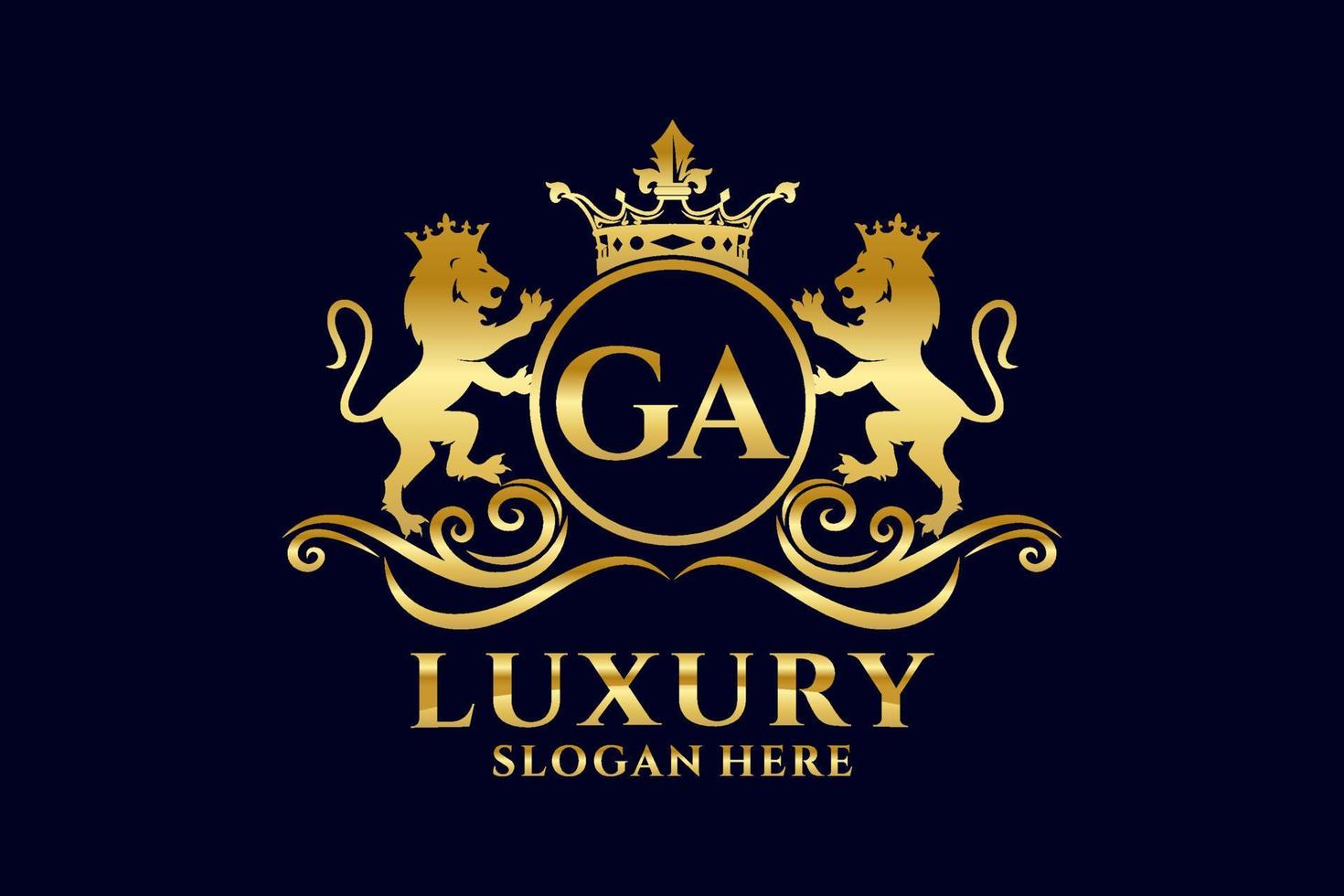 Initial GA Letter Lion Royal Luxury Logo template in vector art for luxurious branding projects and other vector illustration.