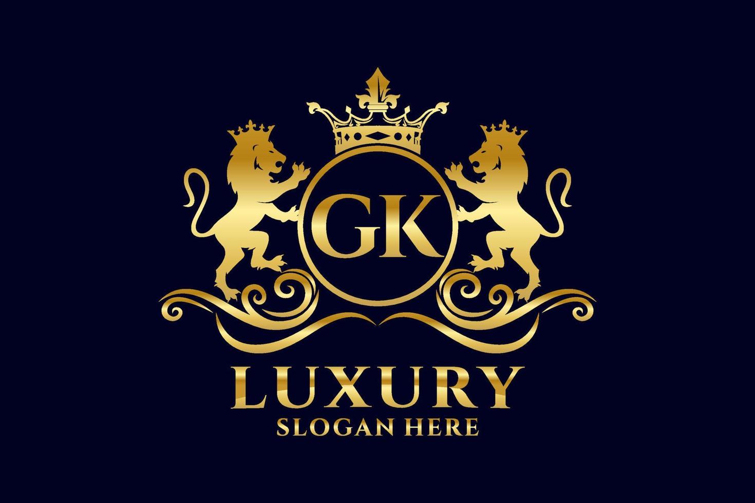 Initial GK Letter Lion Royal Luxury Logo template in vector art for luxurious branding projects and other vector illustration.