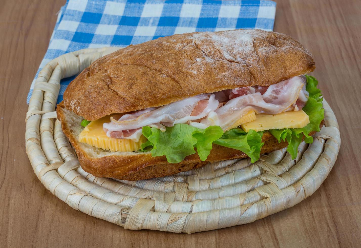 Ciabatta with cheese and bacon photo