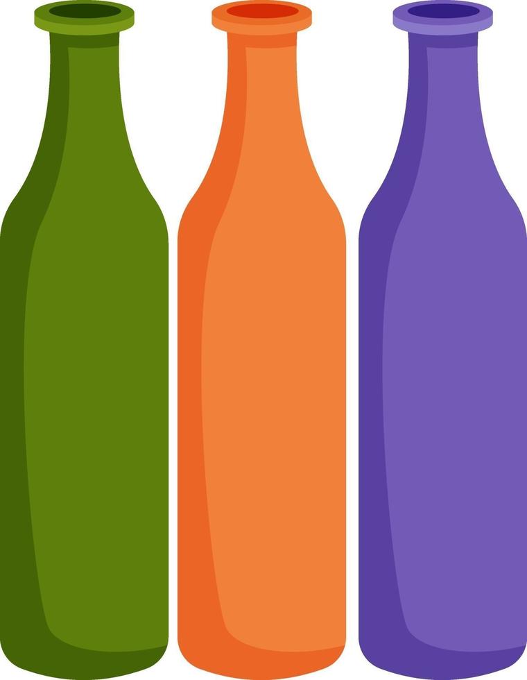 Botellas de colores, ilustración, vector sobre fondo blanco.