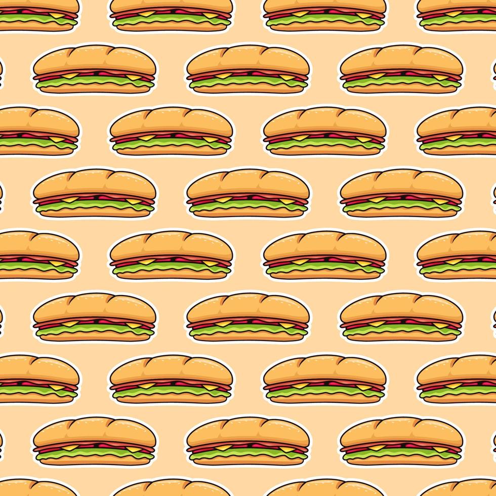 submarino sub sandwich patrón sin costuras vector ilustración fondo para decoración o telón de fondo