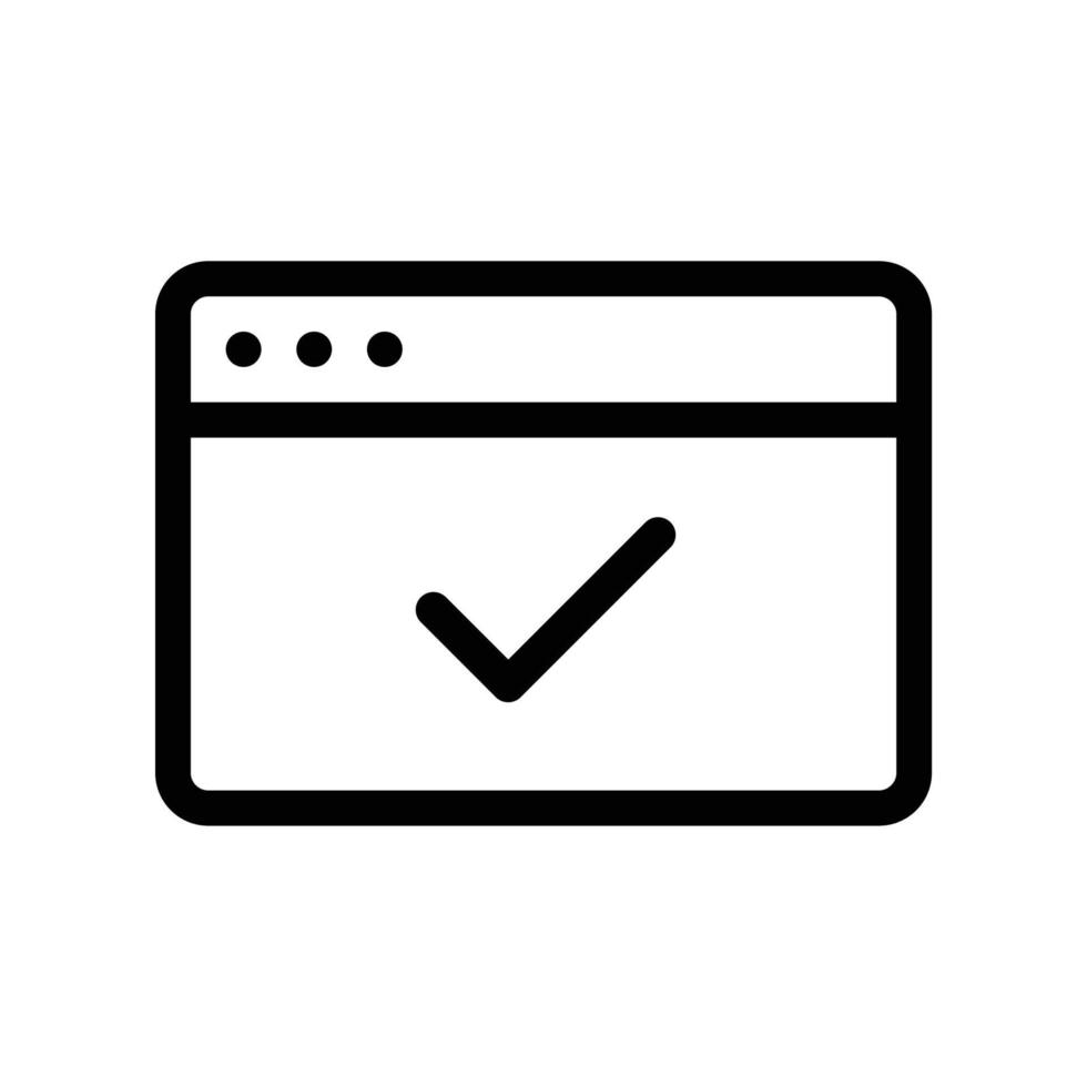 Secure website icon with browser and check mark in black outline style vector