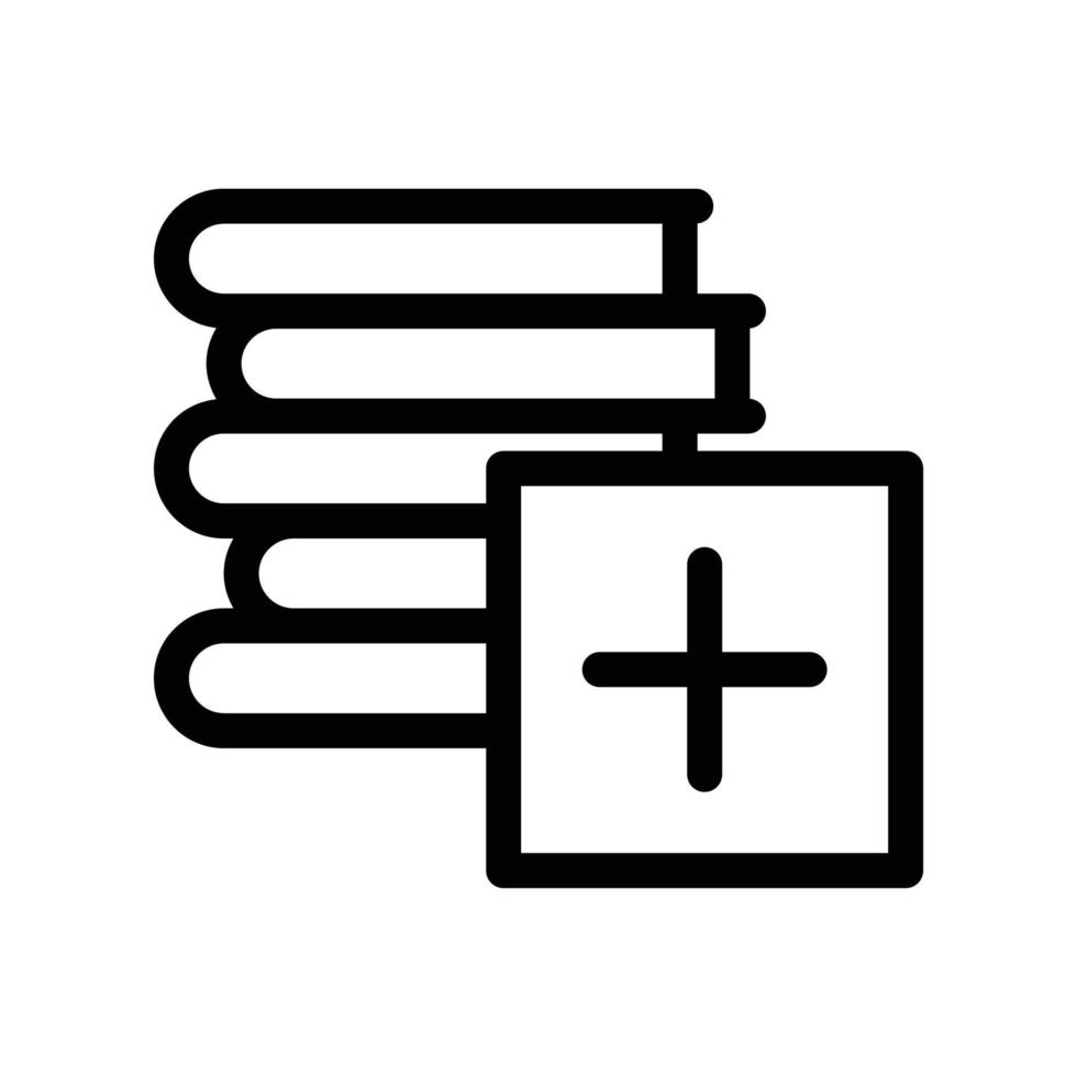Add to reading list icon with books and plus in black outline style vector