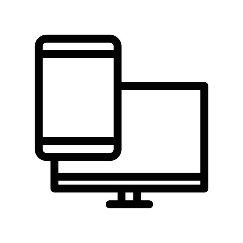 Smart phone and computer with desktop monitor in black outline style vector