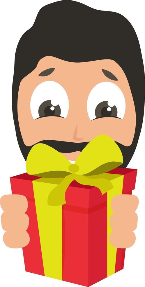 Man with birthday present, illustration, vector on white background