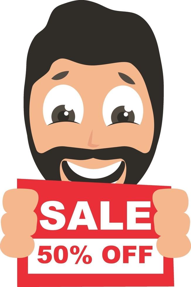 Man with sale sign, illustration, vector on white background