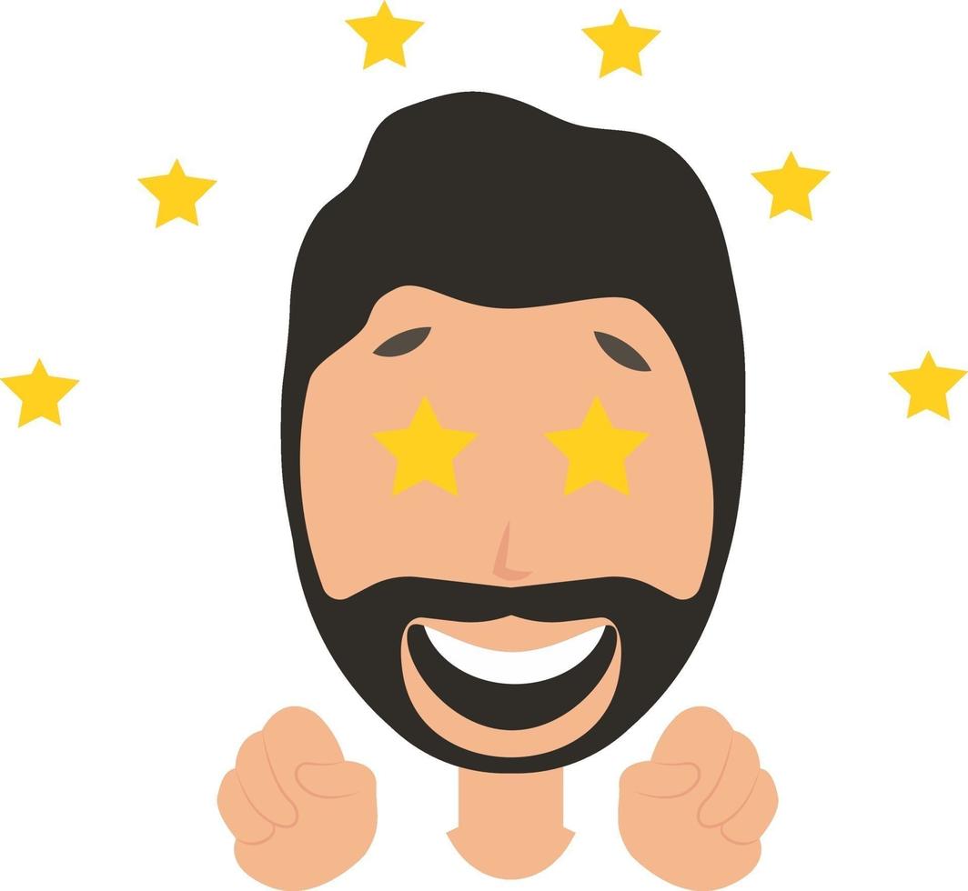 Man with stars in eyes, illustration, vector on white background