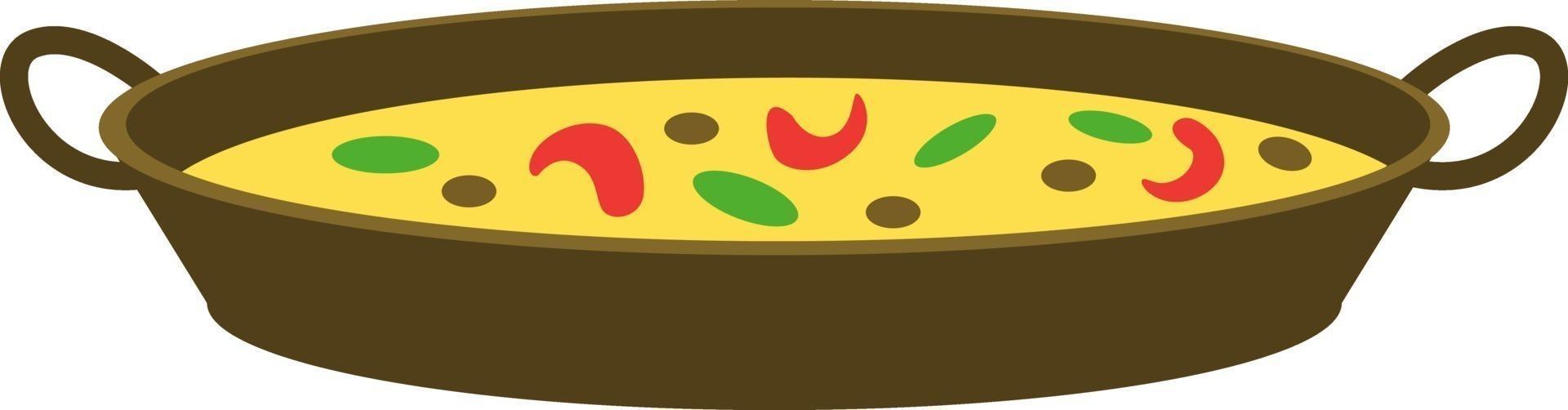 Pan with food, illustration, vector on white background