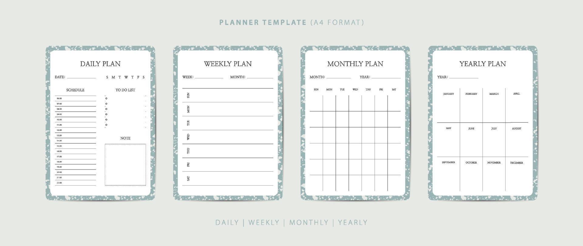 Set of daily, weekly, monthly, and yearly planner minimalist template with terrazzo pattern vector