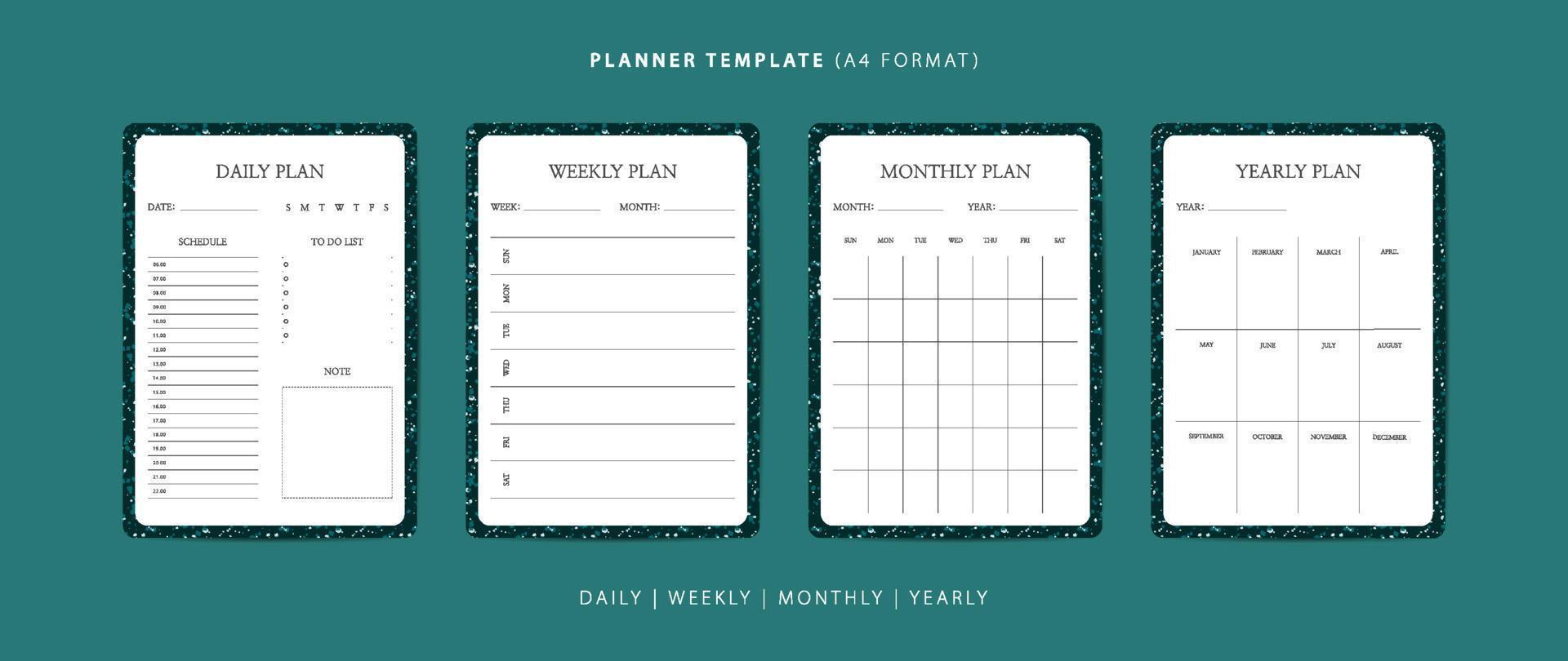 Set of daily, weekly, monthly, and yearly planner minimalist template with terrazzo pattern vector
