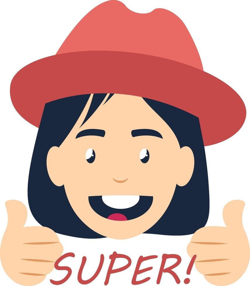 Girl with red hat, illustration, vector on white background