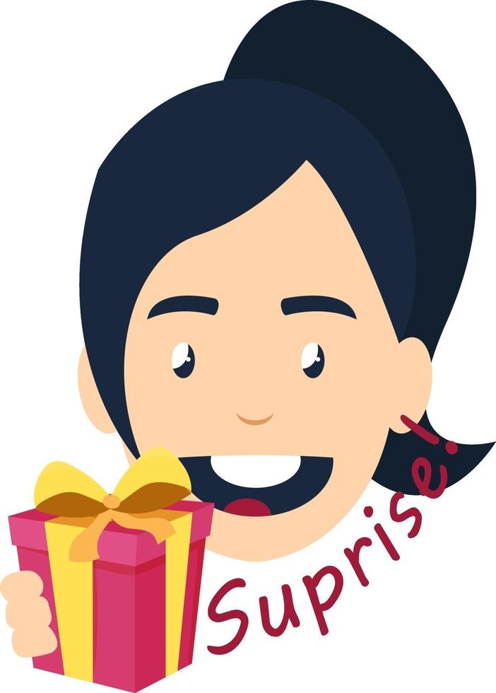 Girl with suprise gift, illustration, vector on white background