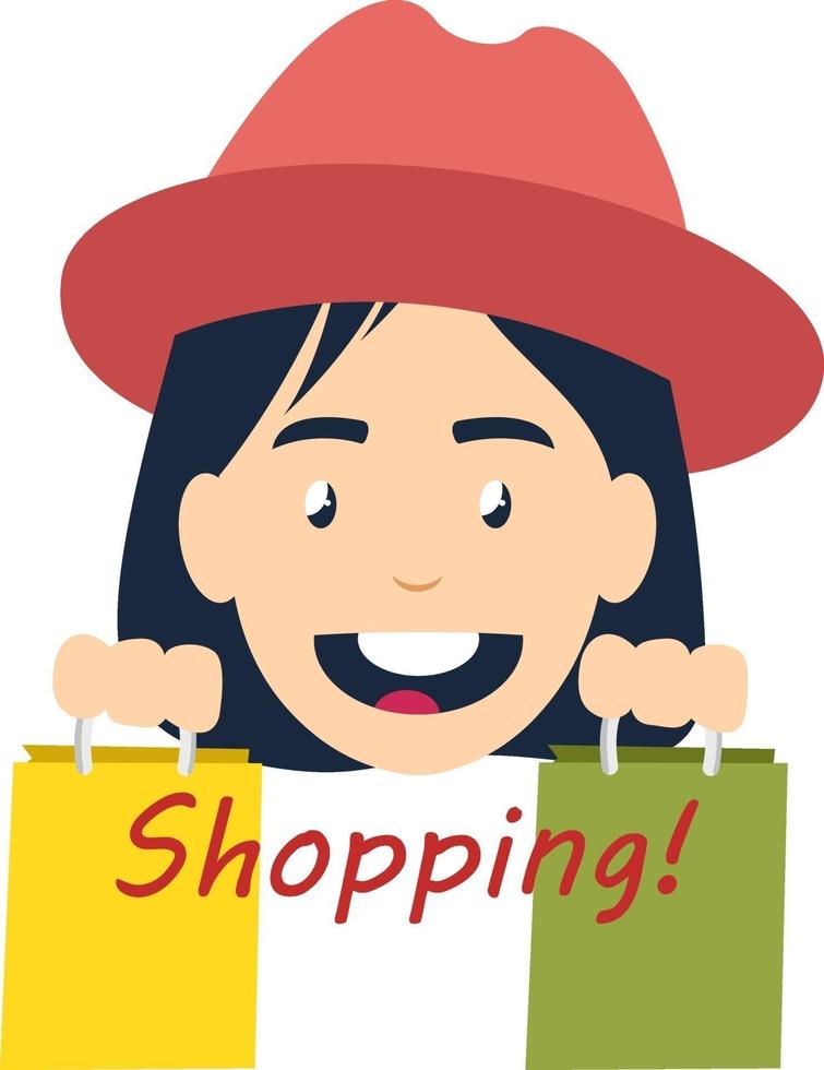 chica de compras, ilustración, vector sobre fondo blanco