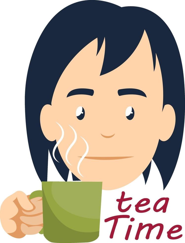 Girl drinking tea, illustration, vector on white background