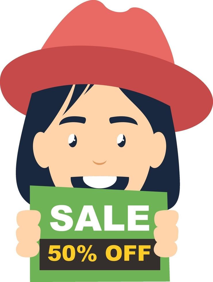 Girl with sale sign, illustration, vector on white background