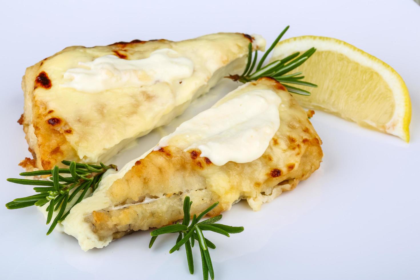 Baked perch on the plate photo
