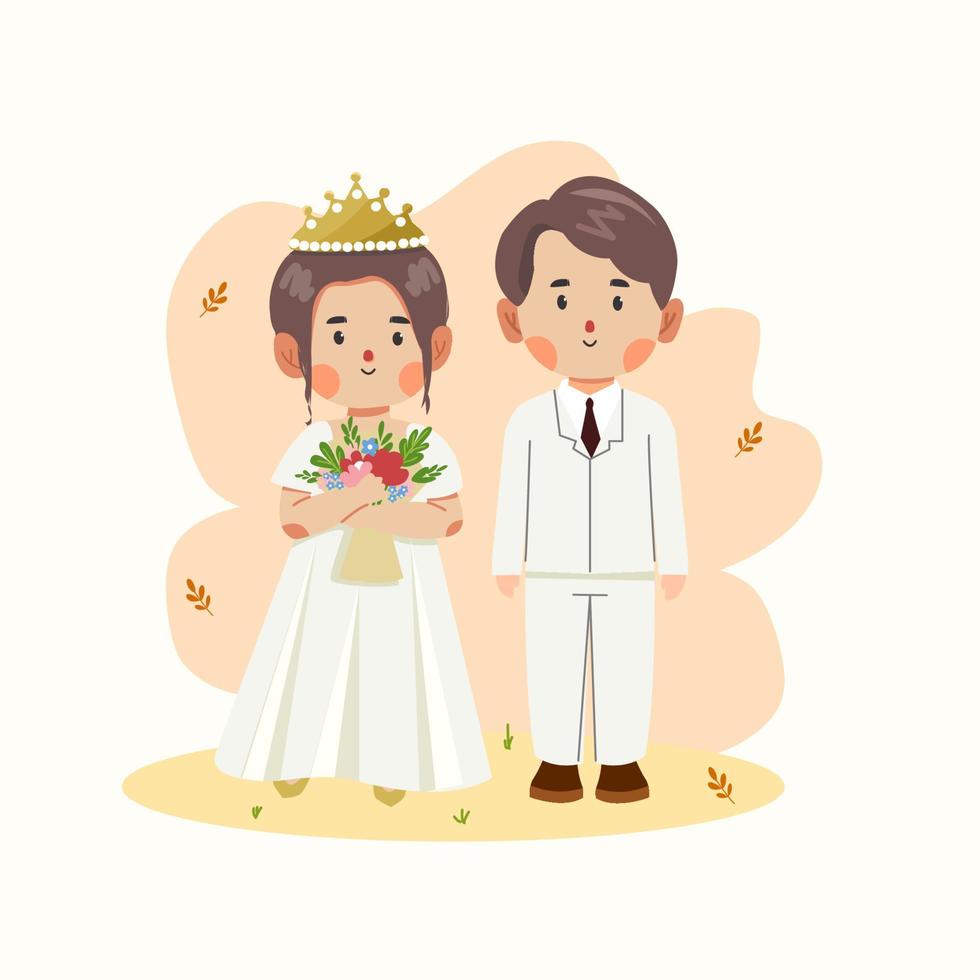 ilustración de boda de pareja de dibujos animados lindo vector