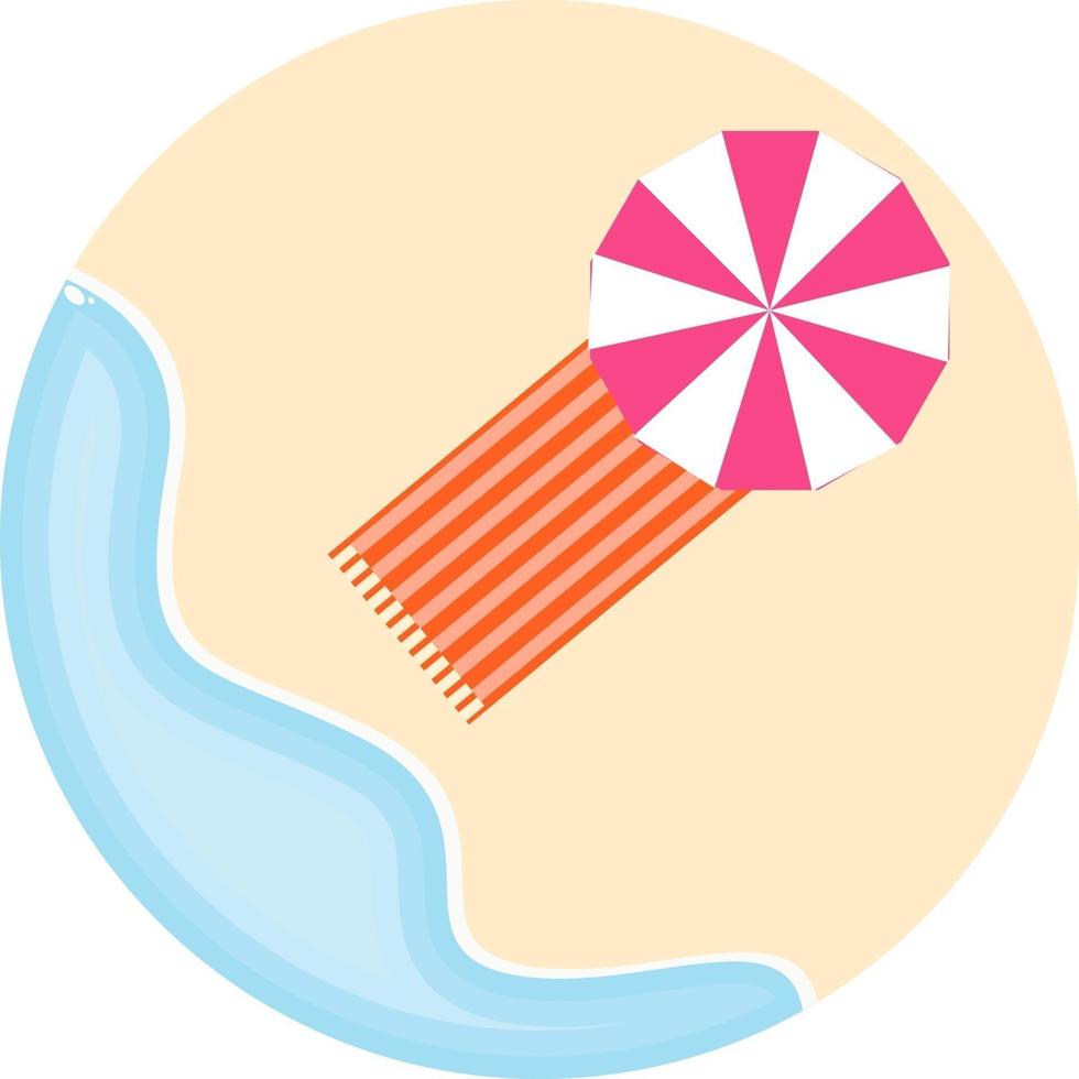 Toalla de playa y sombrilla, ilustración, vector sobre fondo blanco.