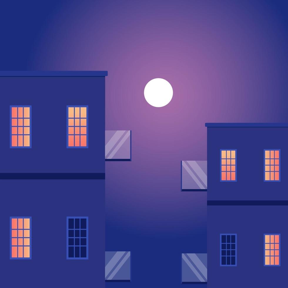 edificios por la noche, ilustración, vector sobre fondo blanco.