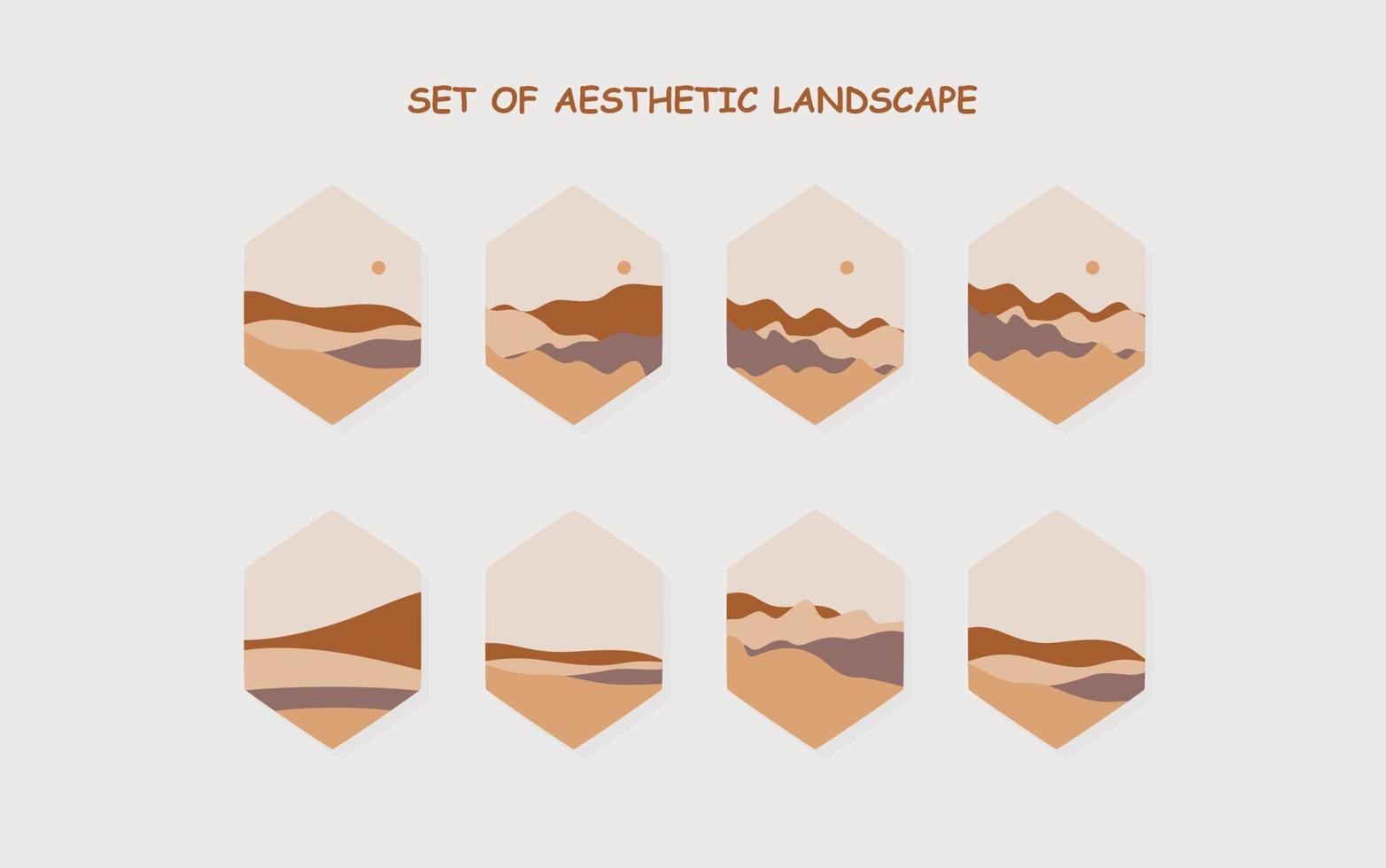 set of Aesthetic landscape. abstract boho landscape vector