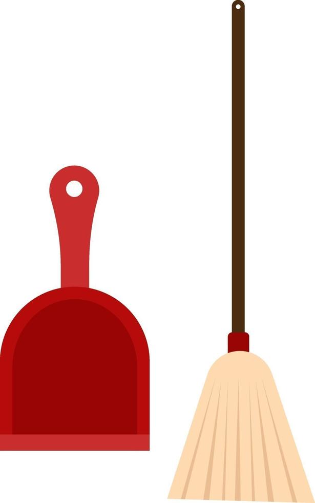 Dust pan with broom, illustration, vector on a white background.