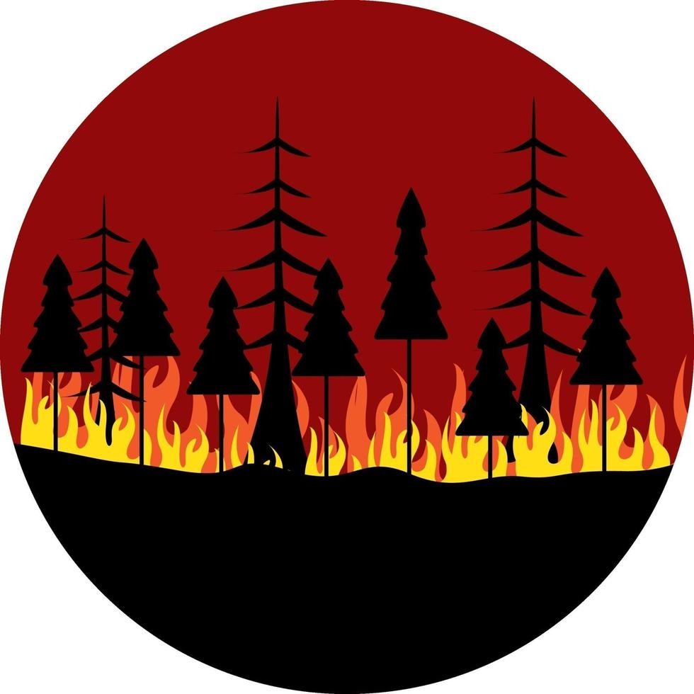 Fire in forest, illustration, vector on a white background.