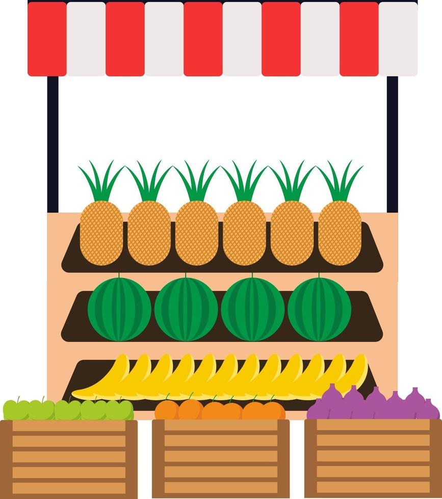 Fruit shop, illustration, vector on a white background.