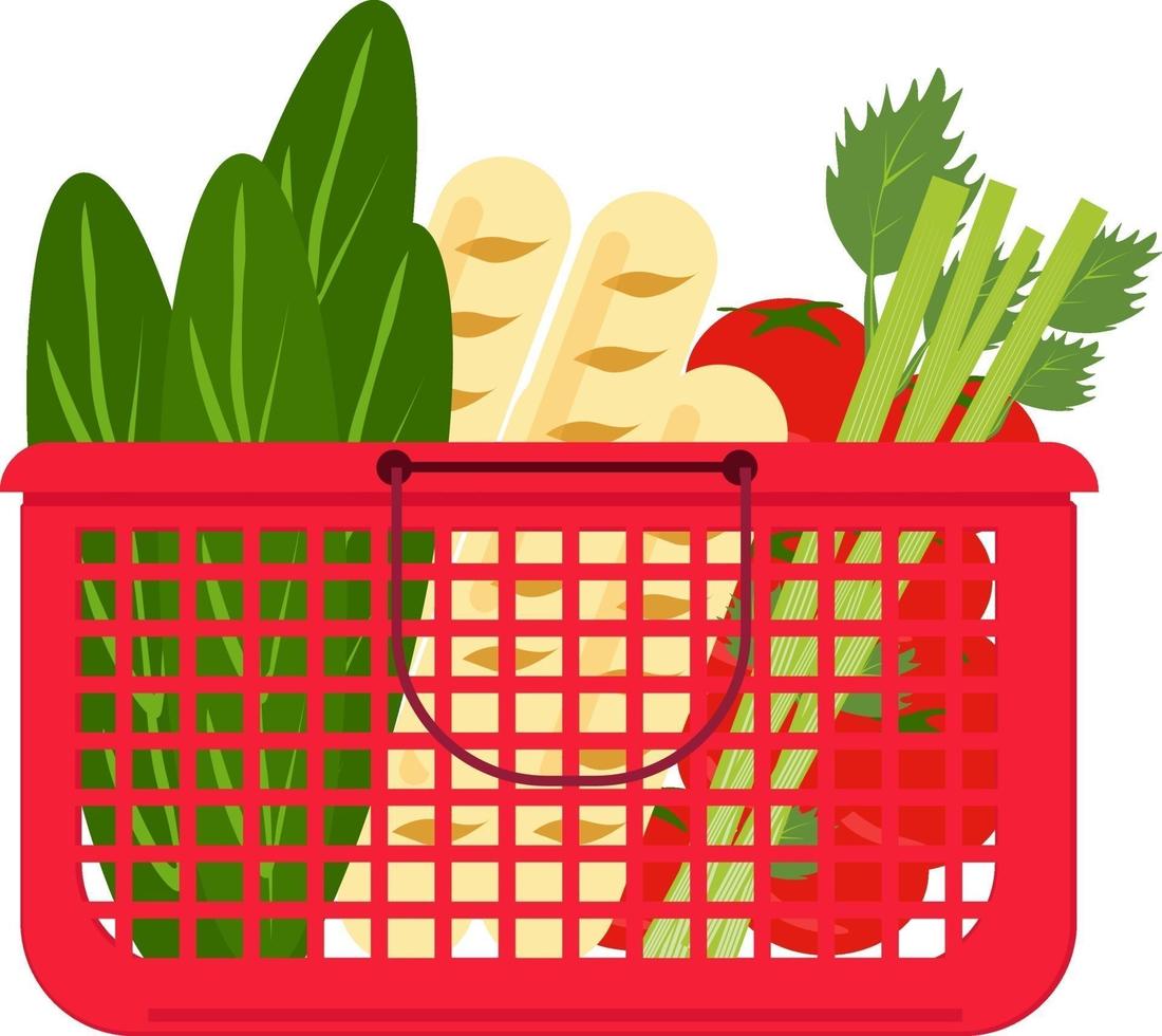 Groceries basket, illustration, vector on a white background.