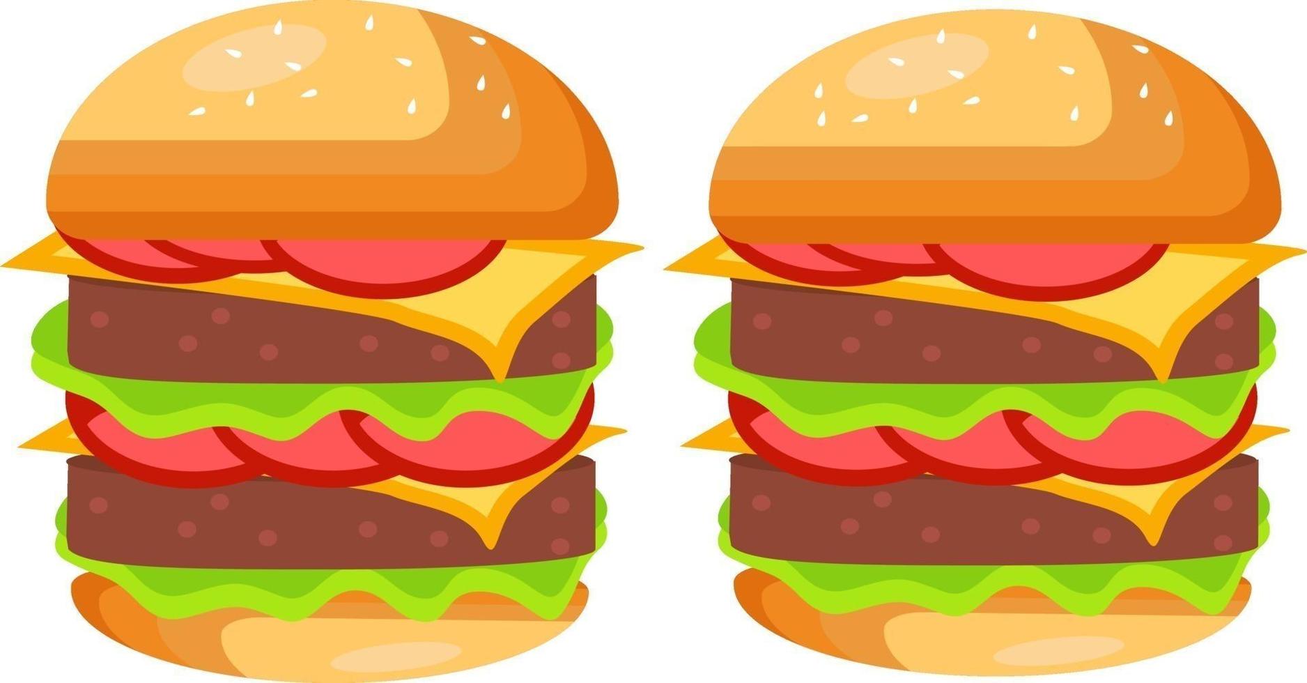 hamburguesas, ilustración, vector sobre fondo blanco.