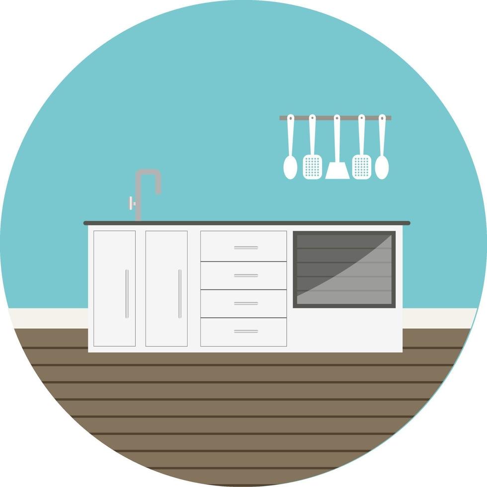 Kitchen with oven, illustration, vector on a white background.