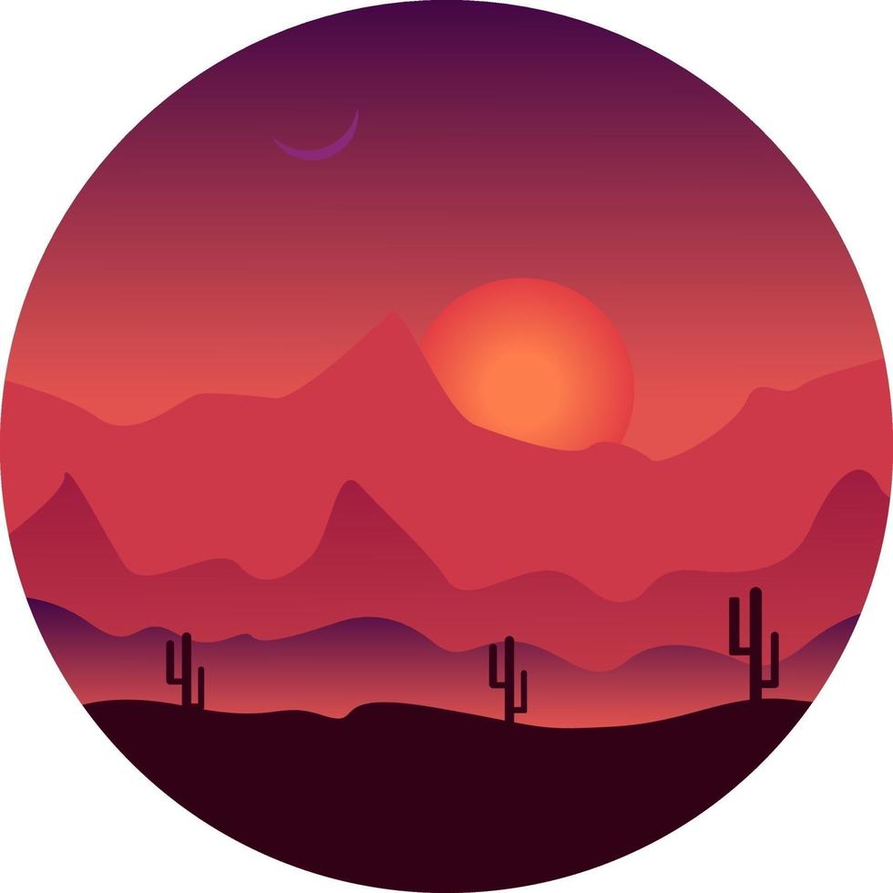 Sunset landscape, illustration, vector on a white background.