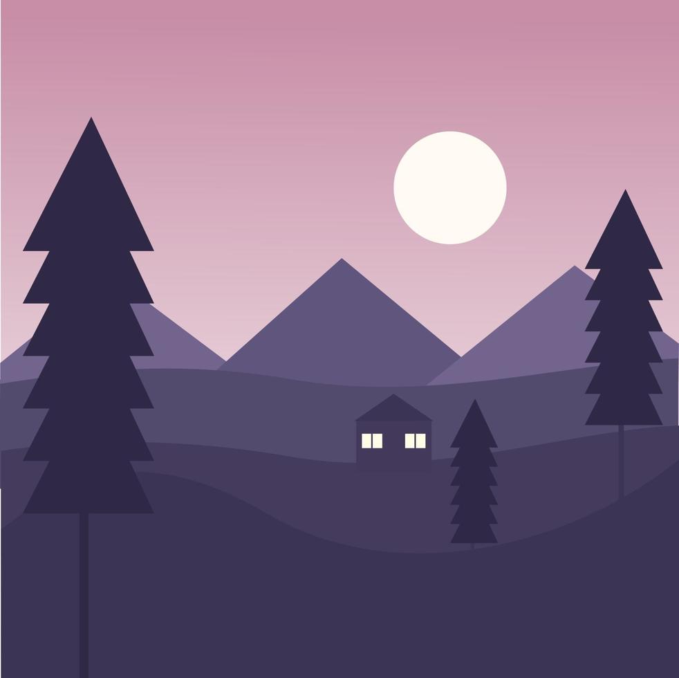 paisaje nocturno, ilustración, vector sobre fondo blanco.