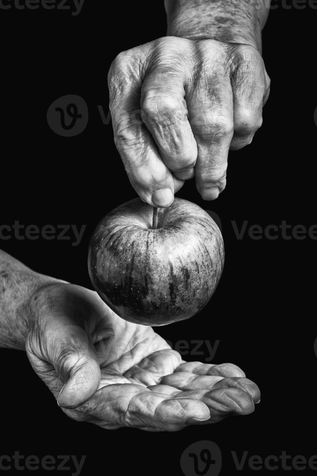 Senior hands and apple photo