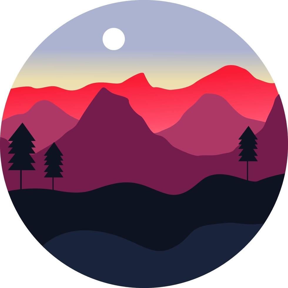 paisaje de montaña, ilustración, vector sobre fondo blanco.