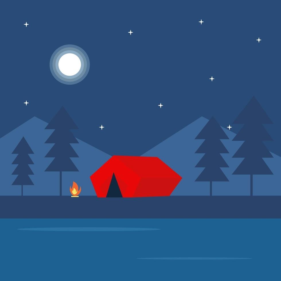 noche de camping, ilustración, vector sobre fondo blanco.