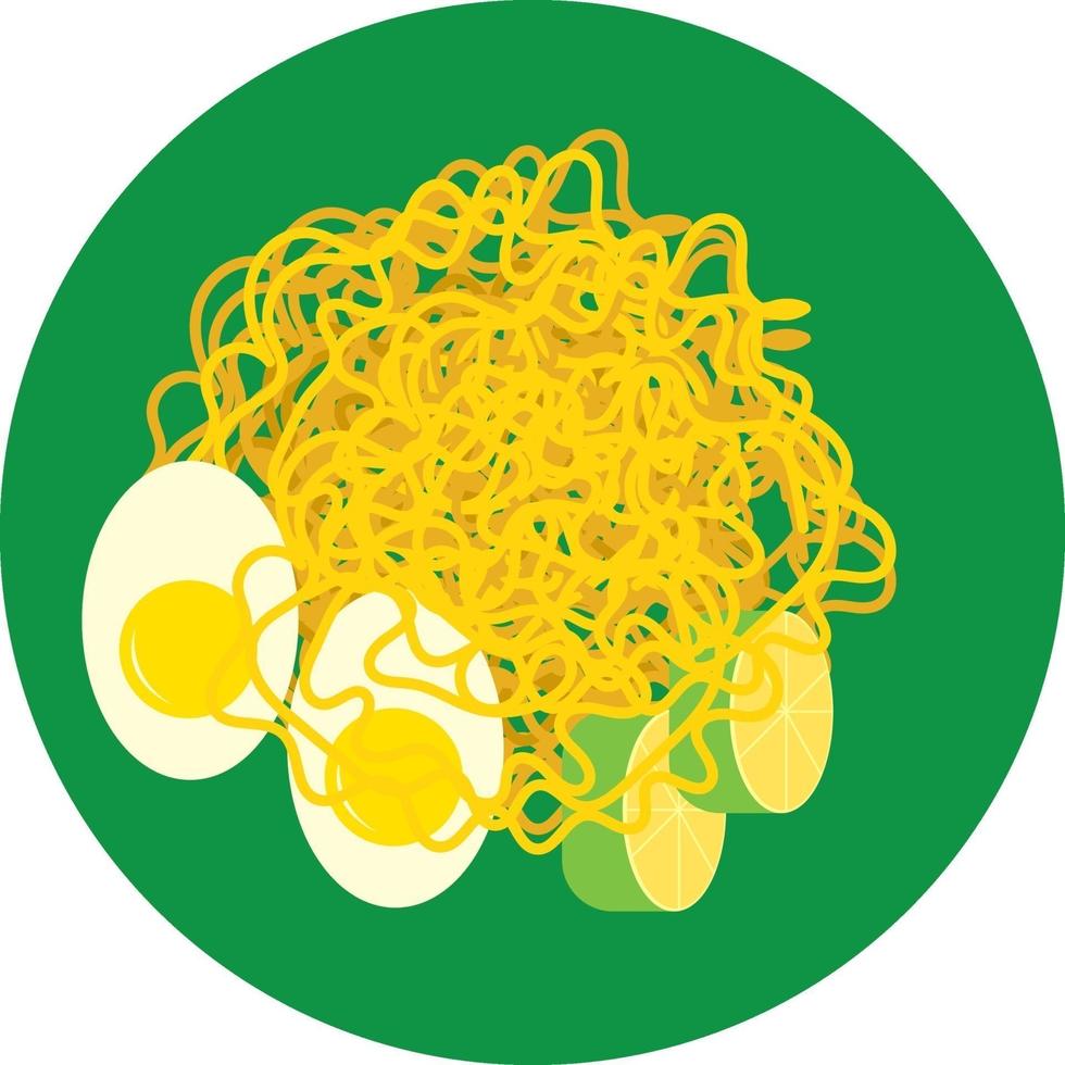 Noodles and eggs, illustration, vector on a white background.